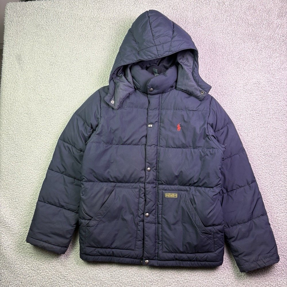 VTG Polo Ralph Lauren Coat Youth Large Blue Goose Down Puffer Jacket Full Zip